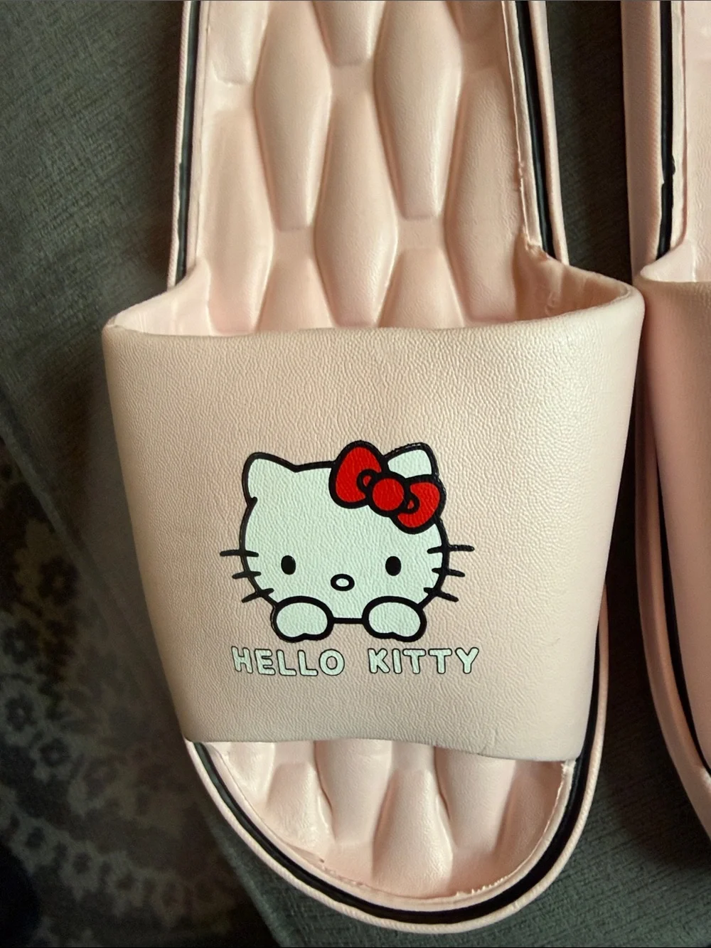 Hello Kitty Light Pink Girls Slide Sandals with Red Bow